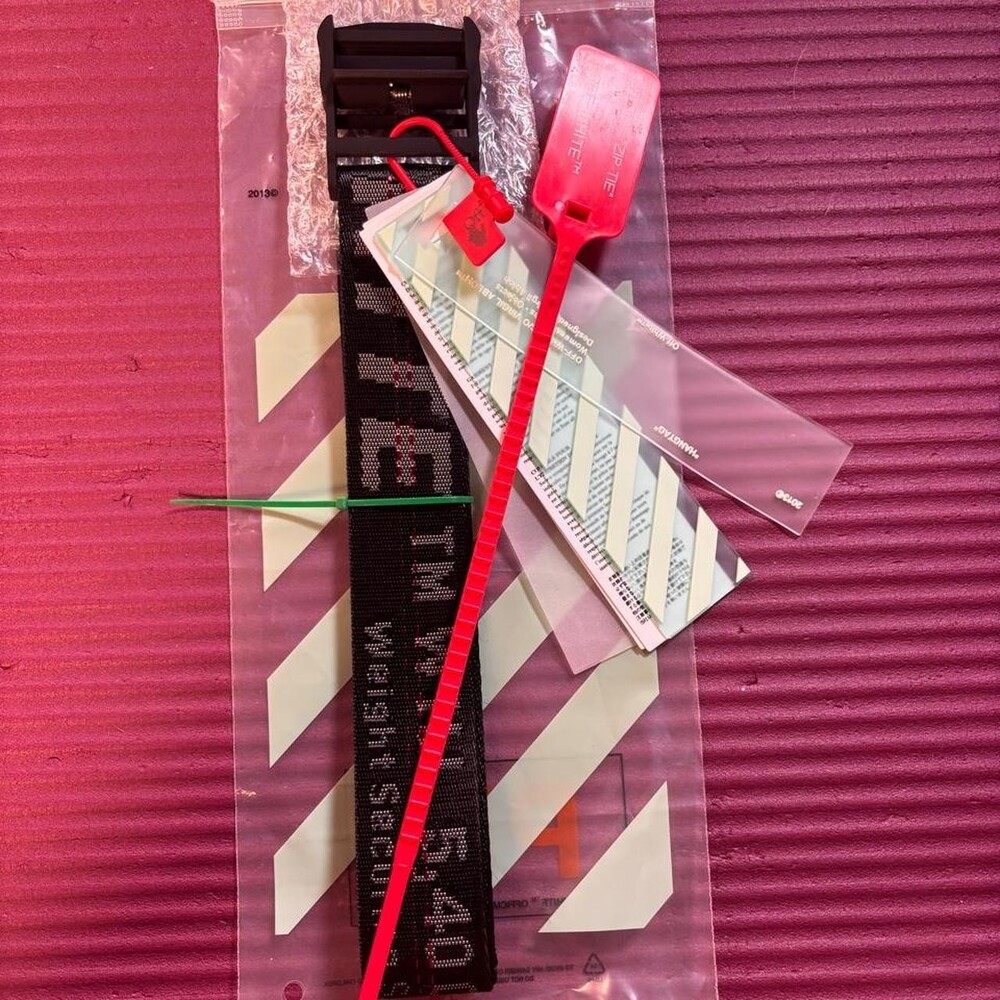 🩸🥷 Black w/ Red Stripes, Matte Black Buckle | Off-White | Belt (160cm)